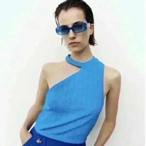 🌴2/$25🌴ZARA | Women's Blue Cable  Knit Cut Out Sleeveless Tank Top